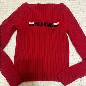 Polo by Ralph Lauren Red Ribbed Crew Neck Sweater